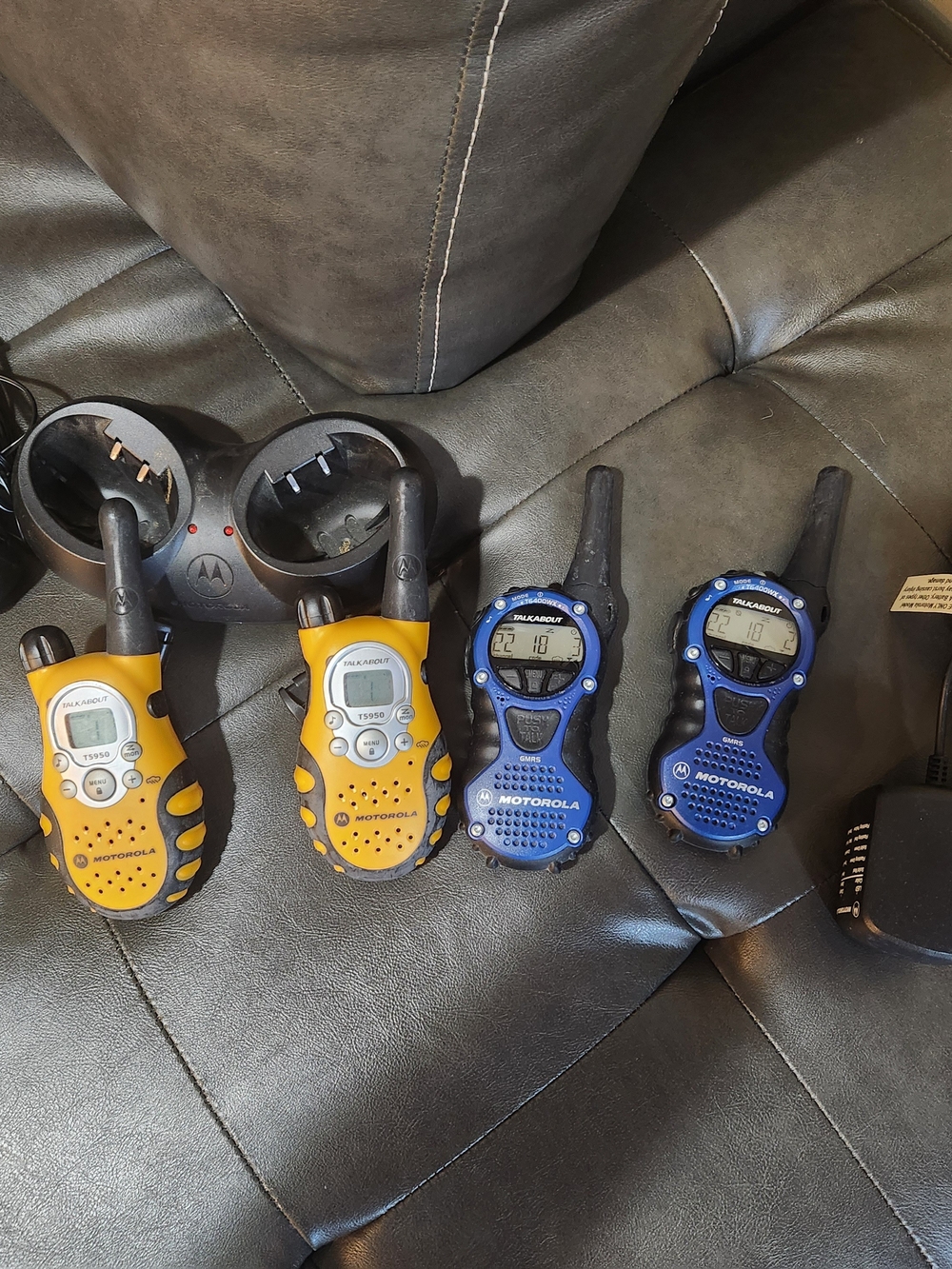 2 Sets Of Motorola Yellow & Blue Walkie Talkies - Twin Packs All Take 3 AA Batt.